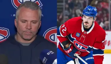 Montreal Canadiens defenseman Arber Xhekaj (72) plays the puck against the Anaheim Ducks during the first period at Bell Centre.