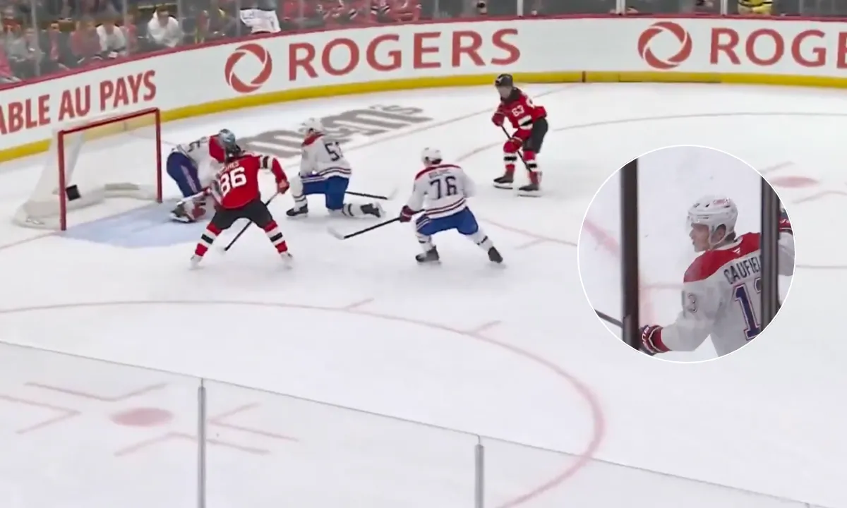 Photo of Cole Caufield, Zachary Bolduc and Canadiens vs Devils.