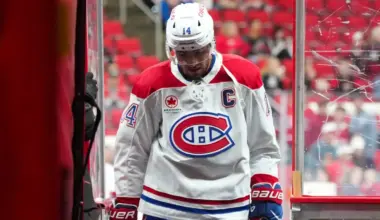 Montreal Canadiens center Nick Suzuki (14) comes off the ice after the warm-ups before the game against the Carolina Hurricanes at Lenovo Center.