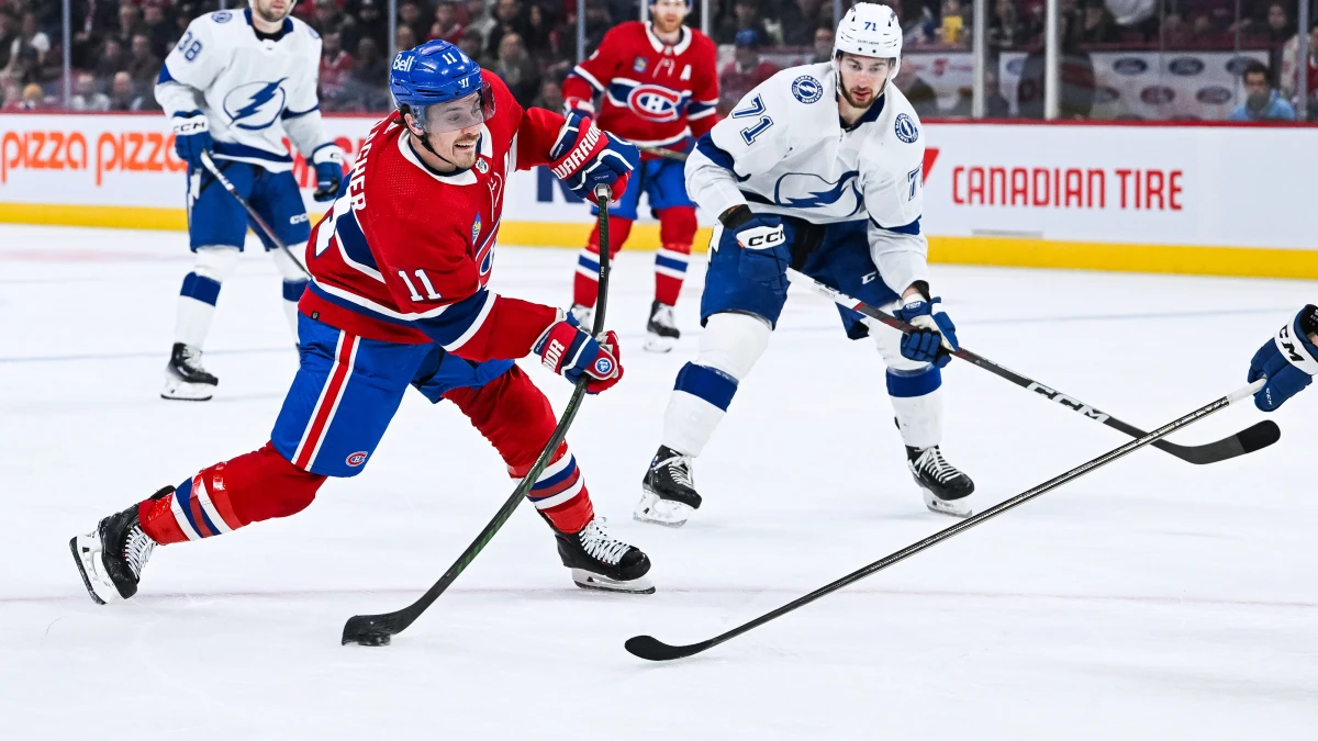 Montreal Canadiens right wing Brendan Gallagher (11) shoots the puck against the Tampa Bay Lightning during the first period at Bell Centre.