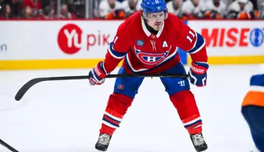 Montreal Canadiens right wing Brendan Gallagher (11) waits for a face-off against the New York Islanders during the third period at Bell Centre.