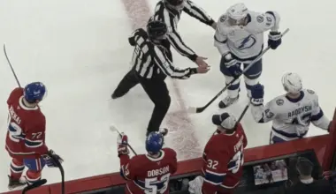 Photo of Arber Xhekaj and Corey Perry during Canadiens-Lightning game at the Bell Centre.