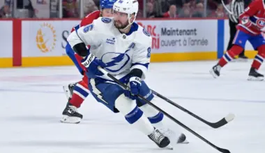 Montreal, Quebec, CAN;Tampa Bay Lightning forward Nikita Kucherov (86) plays the puck during the second period of the game against the Montreal Canadiens at the Bell Centre.