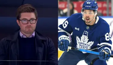 Toronto Maple Leafs forward Nick Robertson (89) pursues the play against the Winnipeg Jets in the first period at Scotiabank Arena.
