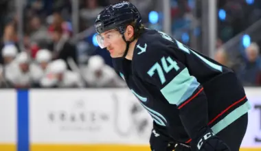 Seattle Kraken center Bobby McMann (74) during the second period against the Florida Panthers at Climate Pledge Arena.