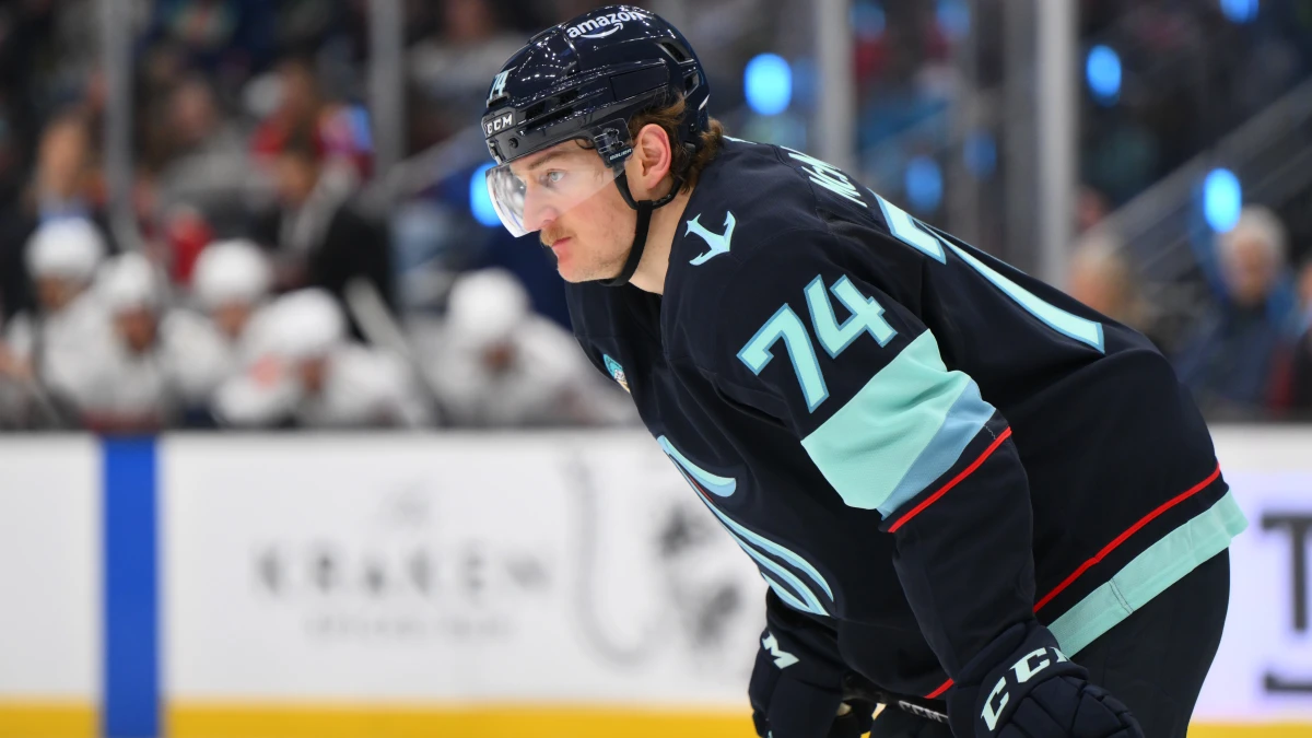 Seattle Kraken center Bobby McMann (74) during the second period against the Florida Panthers at Climate Pledge Arena.