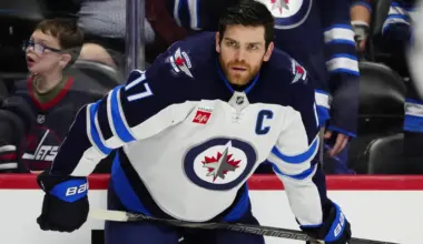 Winnipeg Jets center Adam Lowry (17) before the game against the Colorado Avalanche at Ball Arena.
