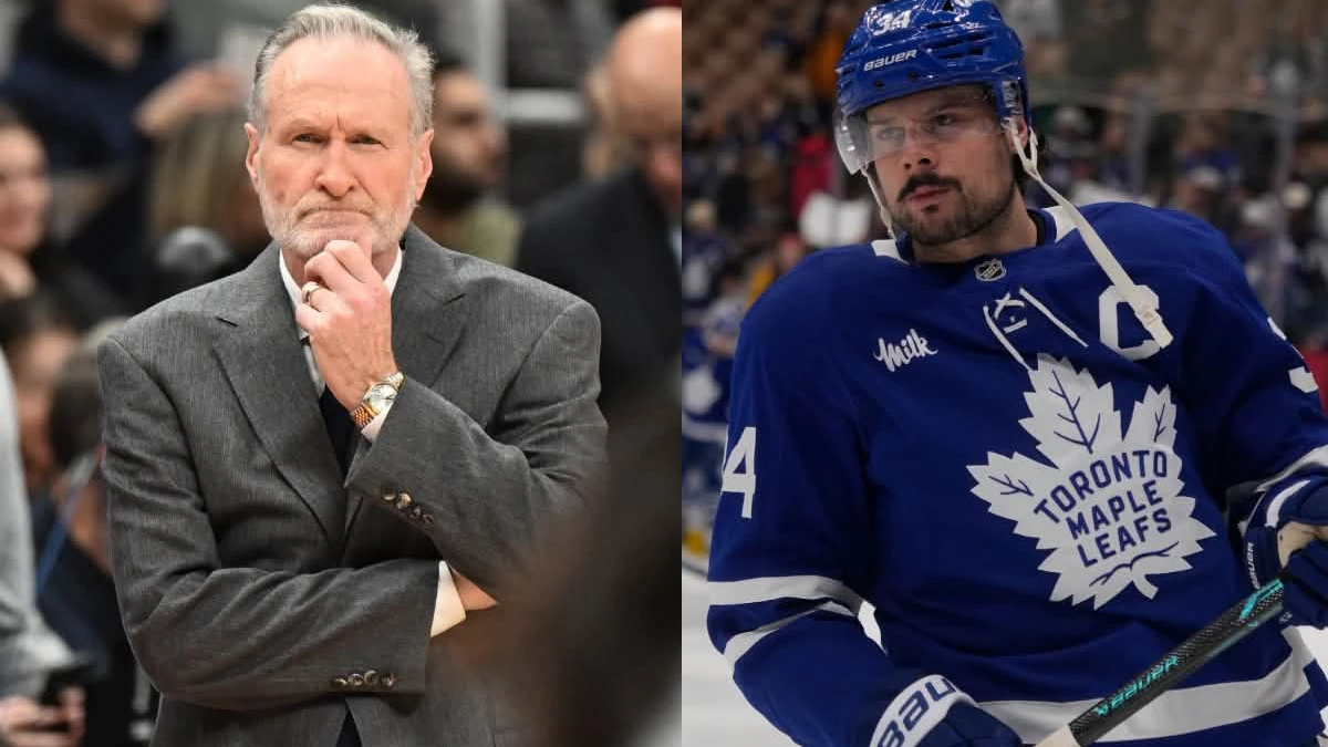 Toronto Maple Leafs forward Auston Matthews (34) skates during warm up before a game against the Anaheim Ducks at Scotiabank Arena.