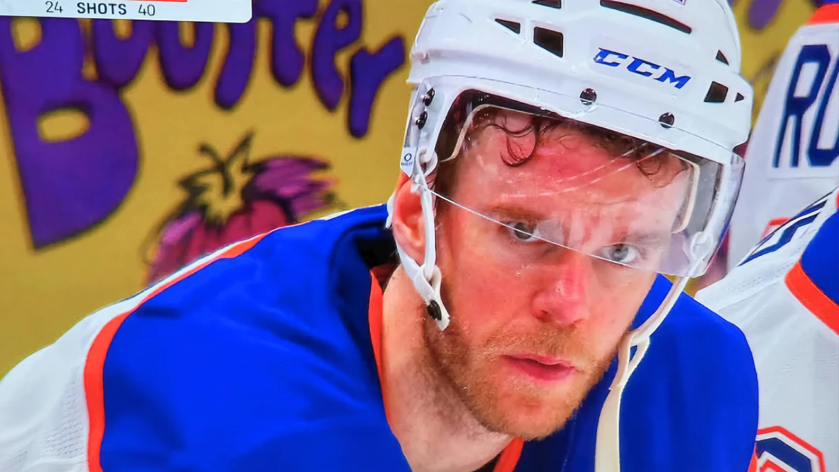 Edmonton Oilers forward Connor McDavid looks on disappointed following the Oilers 7-4 loss Saturday in game 3 of the first round of the Stanley Cup playoffs against the Anaheim Ducks