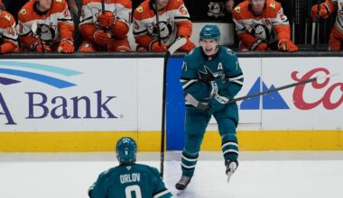 Celebrini ties it late then sets up Wennberg's winner as the Sharks beat the Ducks 4-3 |