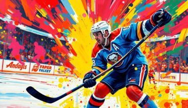 An extreme close-up of a hockey player