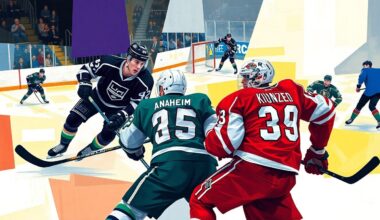 A cubist, geometric painting depicting the fragmented movements and perspectives of a hockey game, with the players