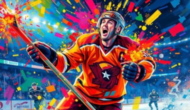 An extreme close-up of a hockey player