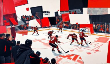 A cubist, geometric painting in the Blackhawks