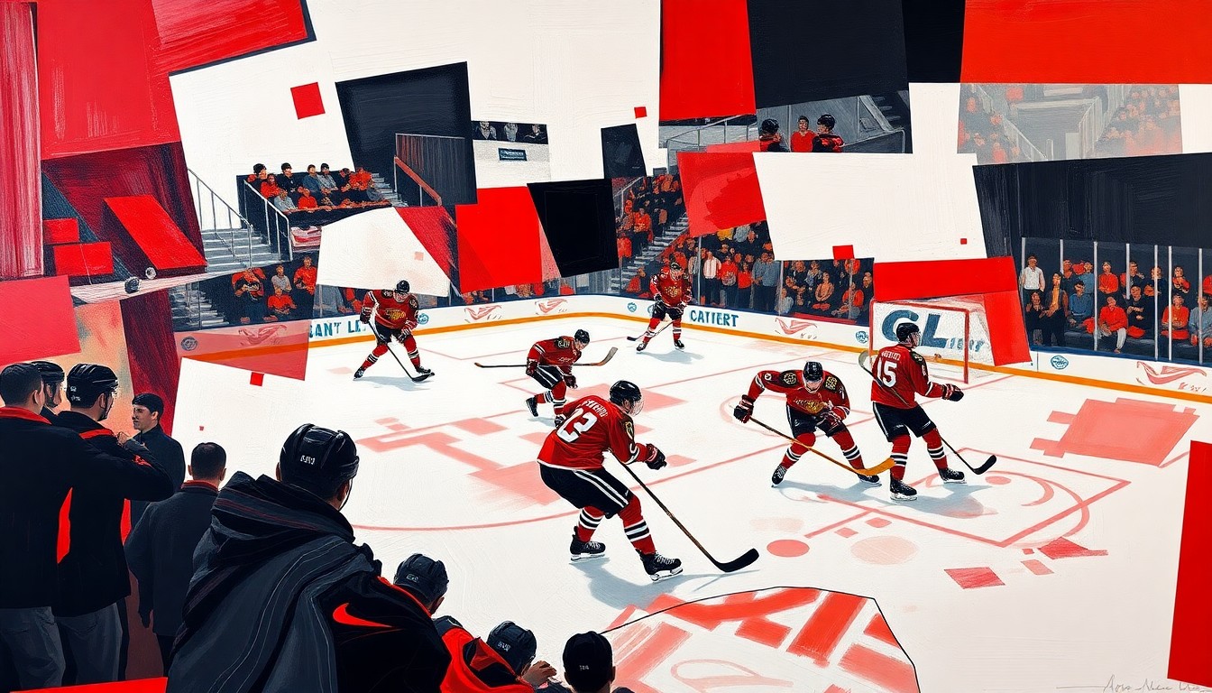 A cubist, geometric painting in the Blackhawks