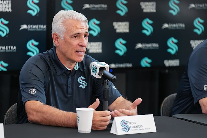 Seattle Kraken President of Hockey Operations Ron Francis speaks to the media during a press conference