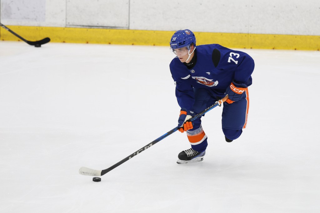 Victor Eklund (73) runs a drill during Development Camp at Northwell Health Ice Center in East Meadow, N.Y. on Monday, June 30, 2025.