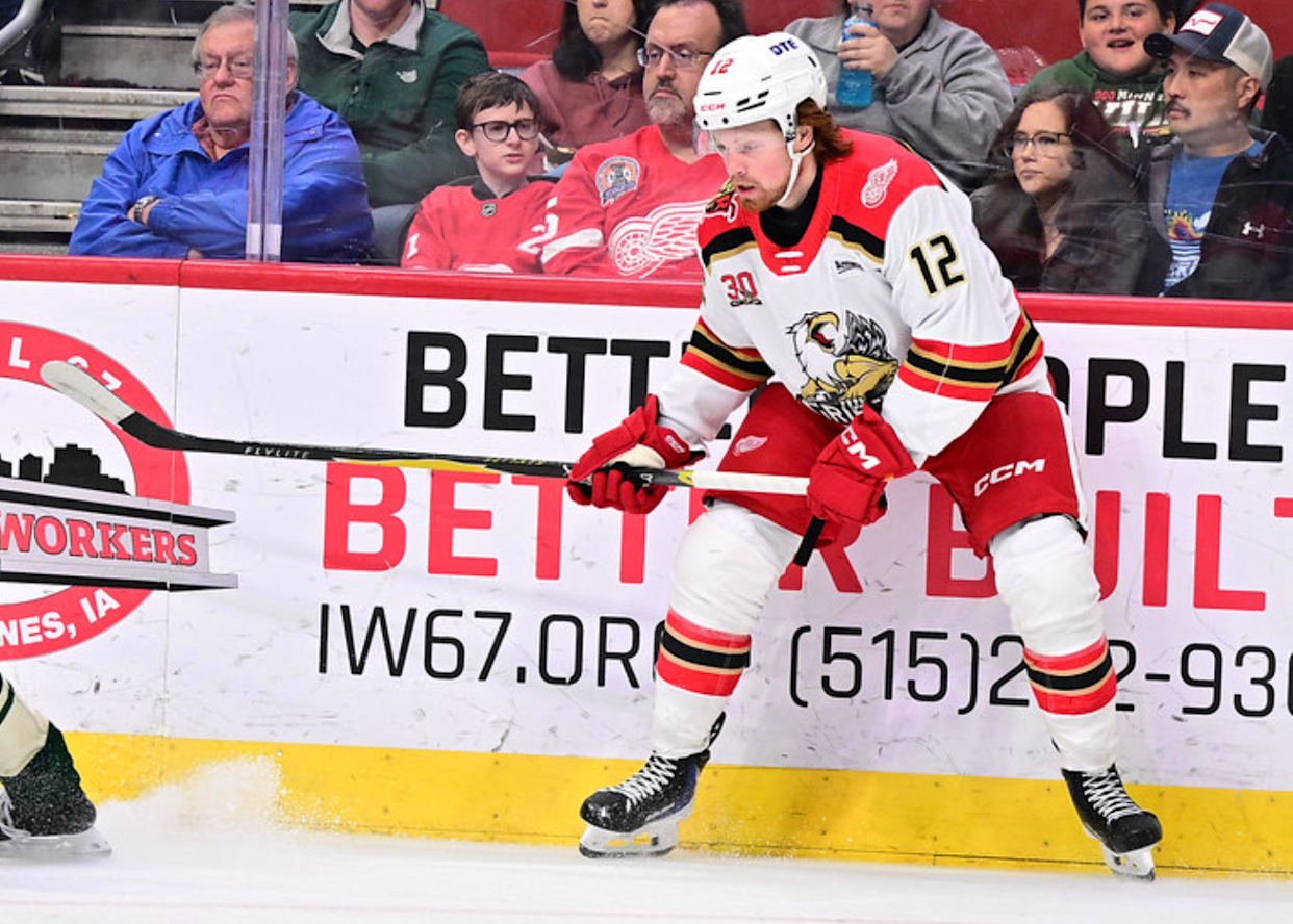 Red Wings prospect Kienan Draper was scoreless in his AHL debut on Wednesday.