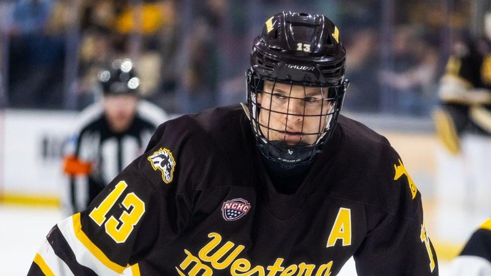 Pictured is #13 Grant Slukynsky in this undated photo. Slukynsky has inked a one-year entry level contract with the Los Angeles Kings. (Jonathan Suni/WMU Athletics/WWMT)(Jonathan Suni/WMU Athletics/WWMT)