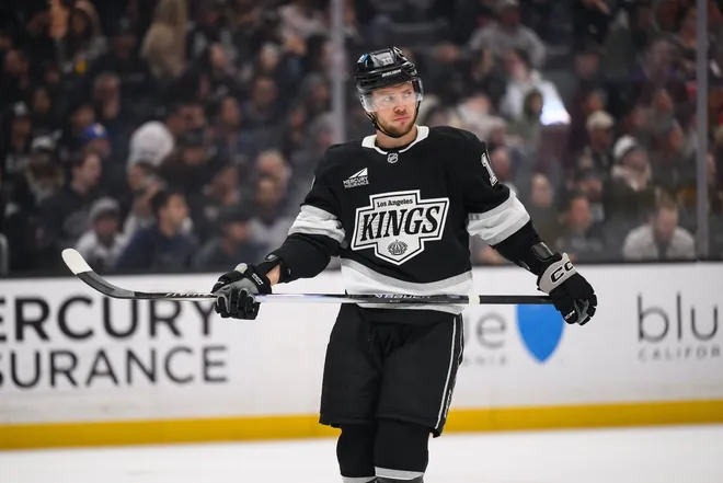 Apr 6, 2026; Los Angeles, California, USA; dLos Angeles Kings left wing Artemi Panarin (10) looks on during the first period against the Nashville Predators at Crypto.com Arena.