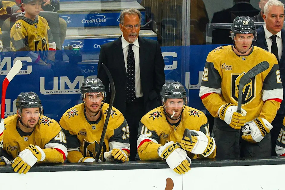 Vegas Golden Knights head coach John Tortorella seen behind the bench of his first game with the Vegas Golden Knights on Monday, March 30, 2026, in Las Vegas, Nevada.