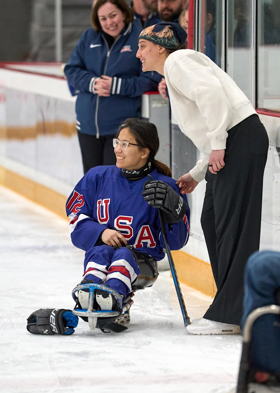 USA’s Chloe Kilpatrick is recognized as the American player of the game with Ottawa Charge goaltender Gwyneth Philips making the presentation - Photo @ Ellen Bond