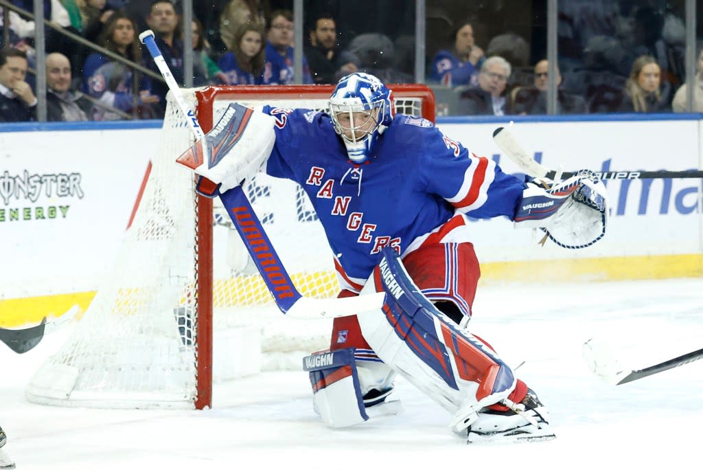 New York Rangers goaltender Jonathan Quick (32) defends the net during the second period when the New York Rangers played the New Jersey Devils Wednesday, March 18, 2026 at Madison Square Garden. Robert Sabo for NY Post