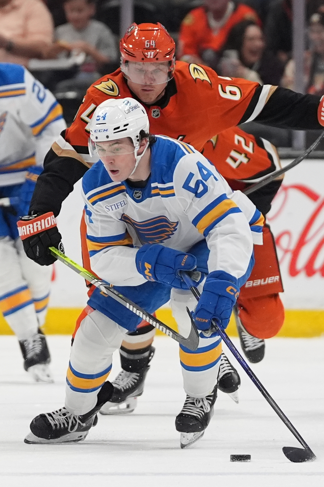 St. Louis Blues right wing Dalibor Dvorsky (54) gets away...