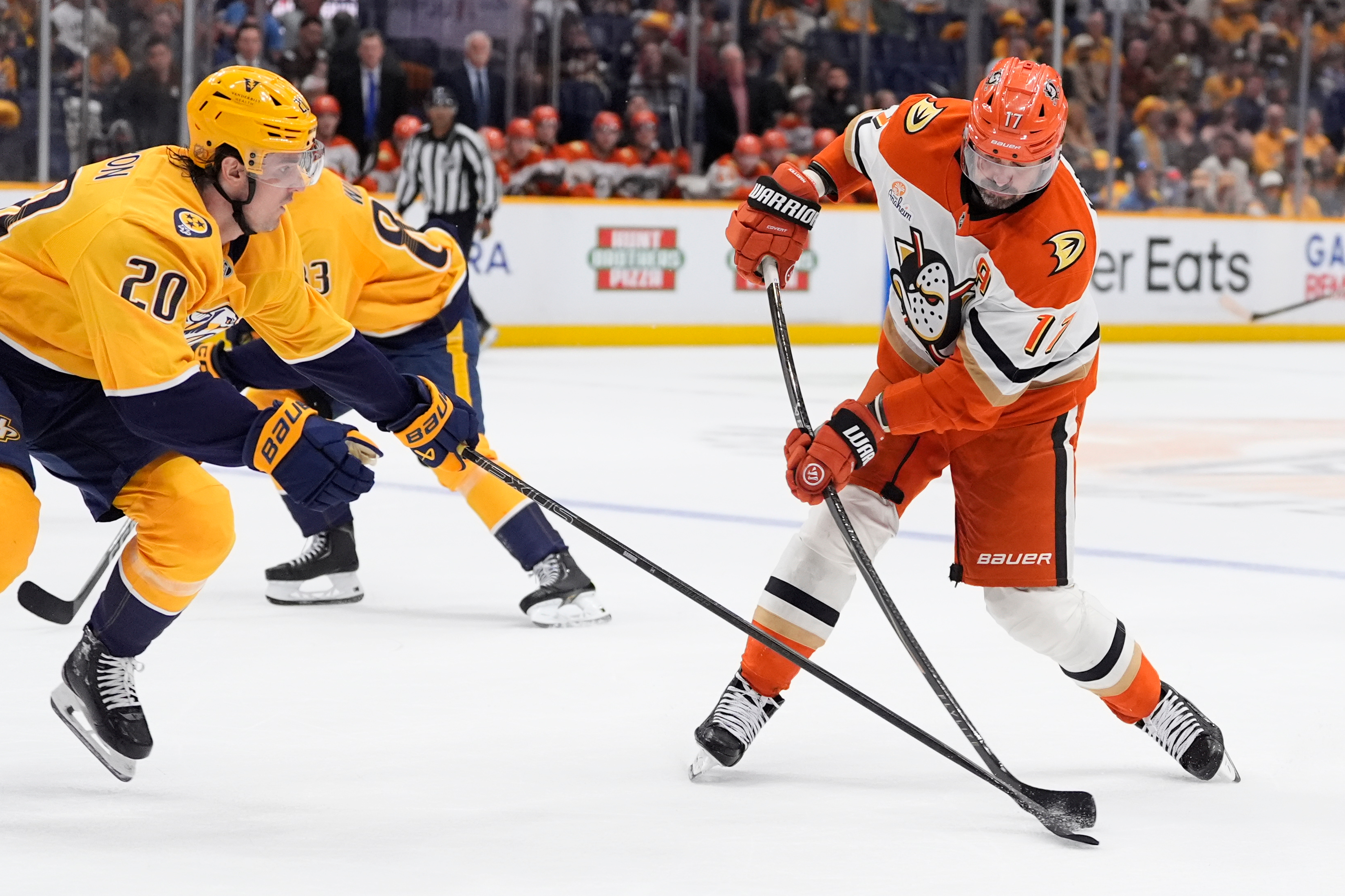 Ducks left wing Alex Killorn (17) shoots the puck past...