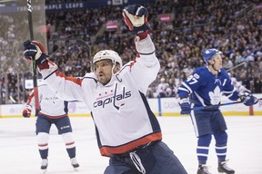 Capitals winger Alexander Ovechkin celebrates a goal against Toronto in 2017.