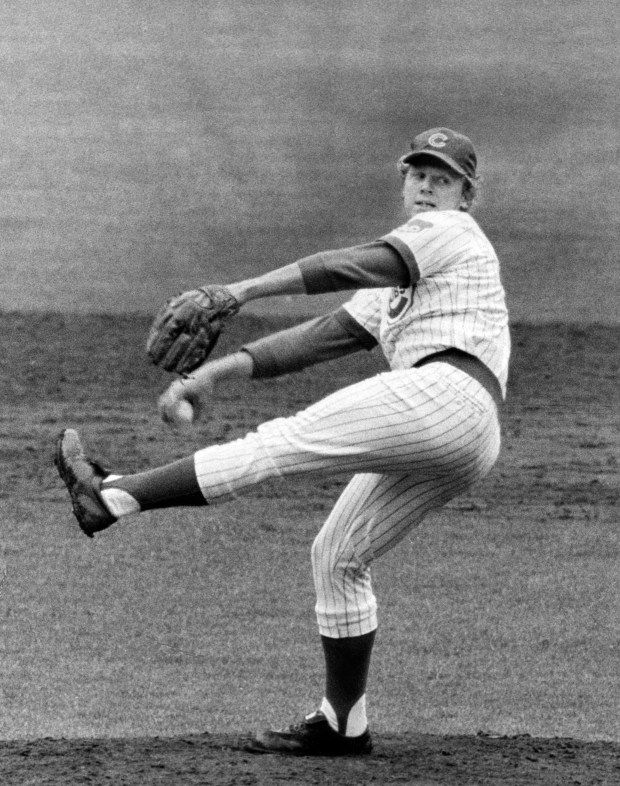 Pitcher Burt Hooton of the Chicago Cubs rears back at Wrigley Field on April 16, 1972. (Ed Feeney/Chicago Tribune)