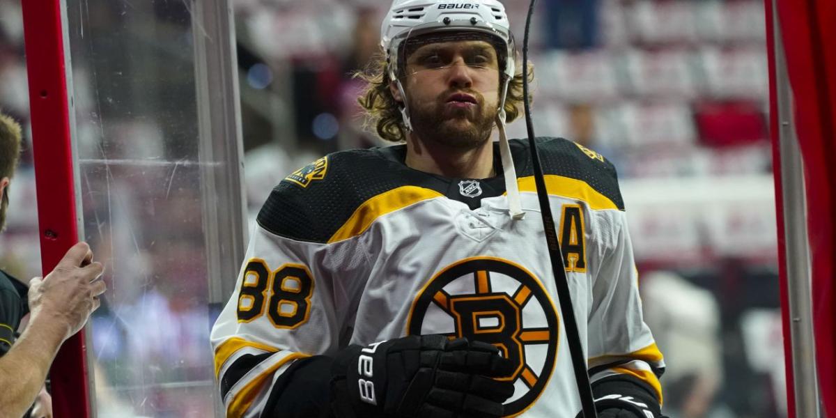 David Pastrnak skating for the Boston Bruins
