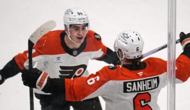 Former Spartan Porter Martone scores first NHL playoff goal to help the Flyers win Game 1 over the Penguins