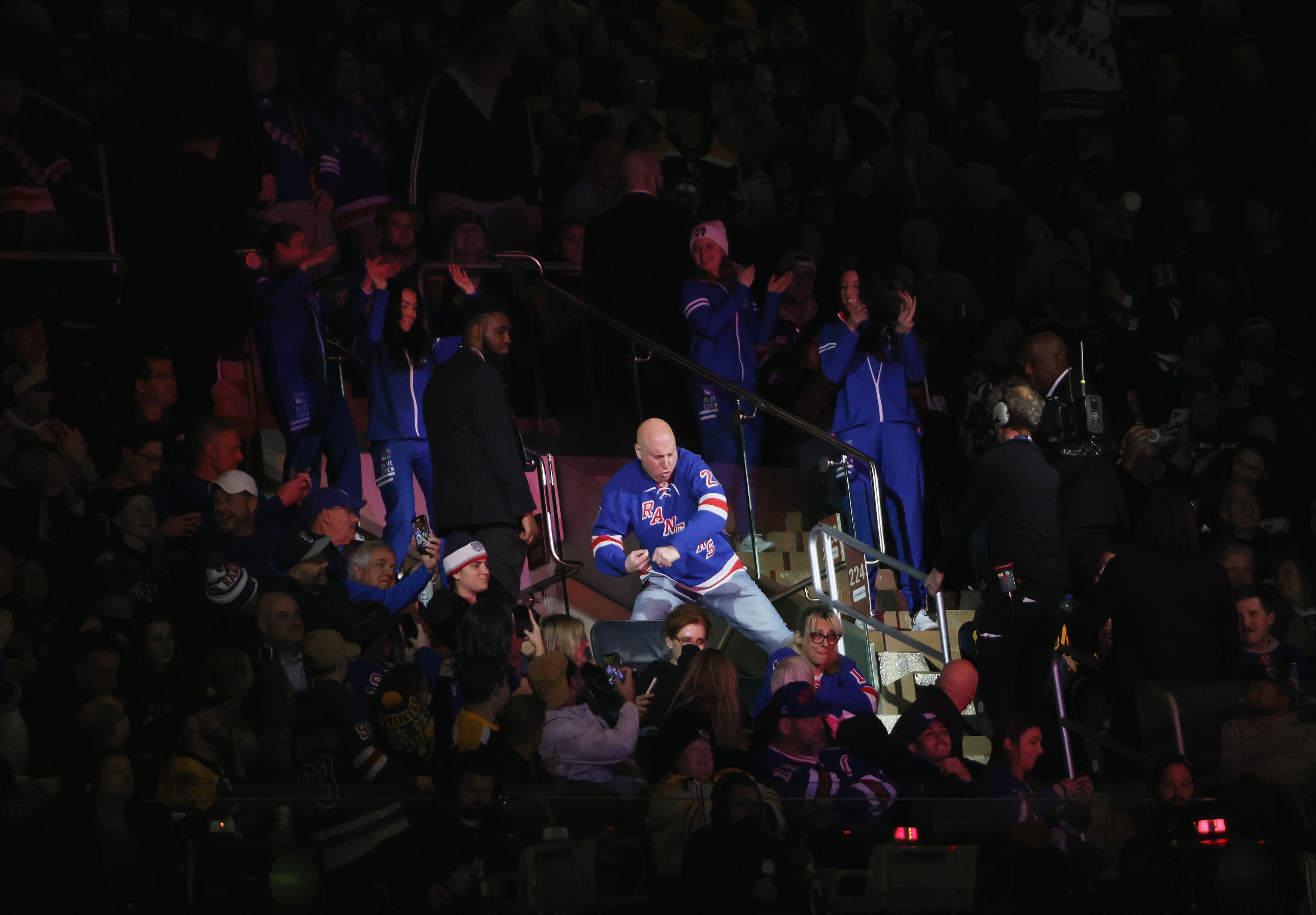 'Dancing Larry' Goodman is at the center of a harassment lawsuit filed by a member of the NY Rangers 'Blue Crew'