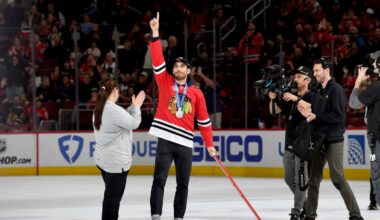 Olympian Emery Lehman scored in ‘shoot the puck’ at Blackhawks game – NBC Chicago
