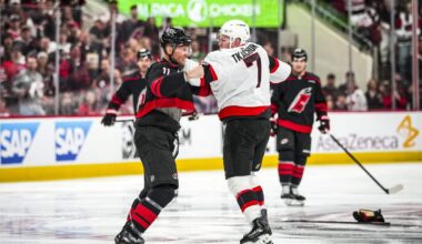 Brady Tkachuk, Jordan Staal fight in opening seconds of Stanley Cup playoffs