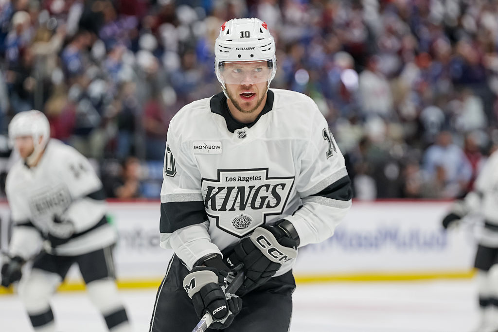 DENVER, COLORADO - APRIL 19: Artemi Panarin #10 of the Los Angeles Kings skates in warmups ahead of for Game One of the First Round of the 2026 Stanley Cup Playoffs against the Colorado Avalanche at Ball Arena on April 19, 2026 in Denver, Colorado. (Photo by Ashley Potts/NHLI)