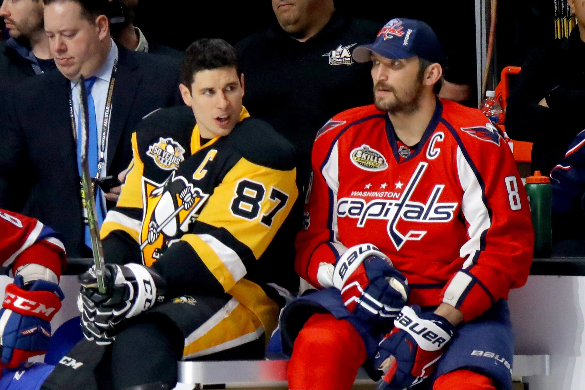 Crosby and Ovechkin chat during the NHL Skills Competition