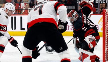 Logan Stankoven gives Carolina Hurricanes lead over Ottawa Senators after first period of Game 2