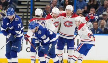 Juraj Slafkovsky completes hat trick in overtime to give Montreal Canadiens Game 1 win over Tampa Bay Lightning