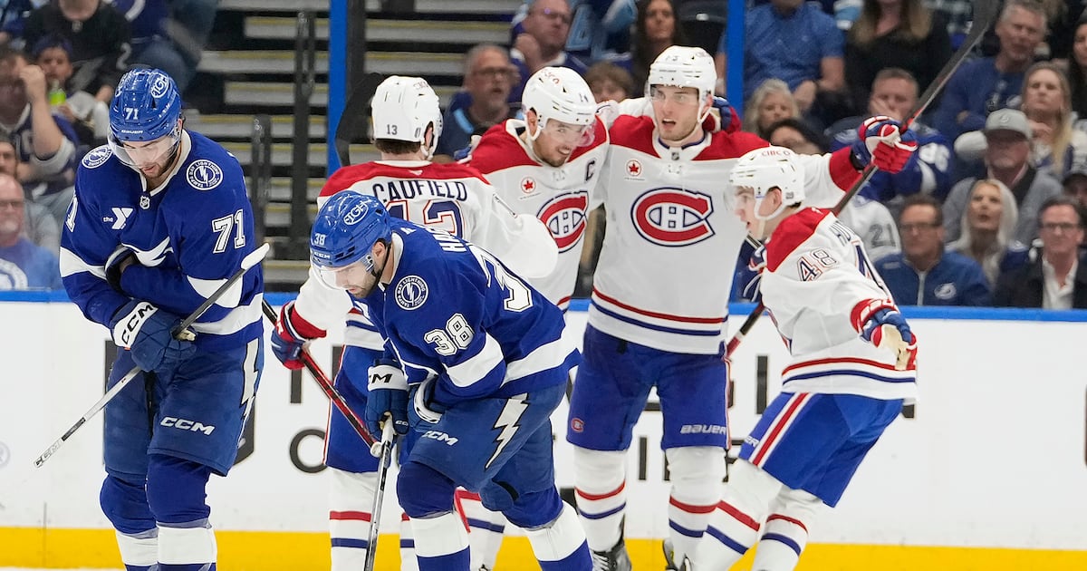 Juraj Slafkovsky completes hat trick in overtime to give Montreal Canadiens Game 1 win over Tampa Bay Lightning