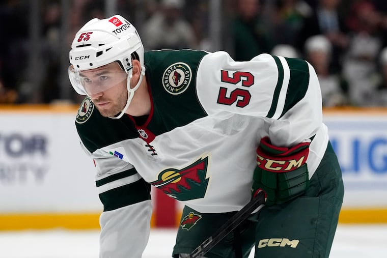 Defenseman David Jiříček  in action for the Minnesota Wild against the Nashville Predators on Jan. 18, 2025.