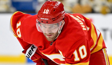 Jonathan Huberdeau skating for the Calgary Flames