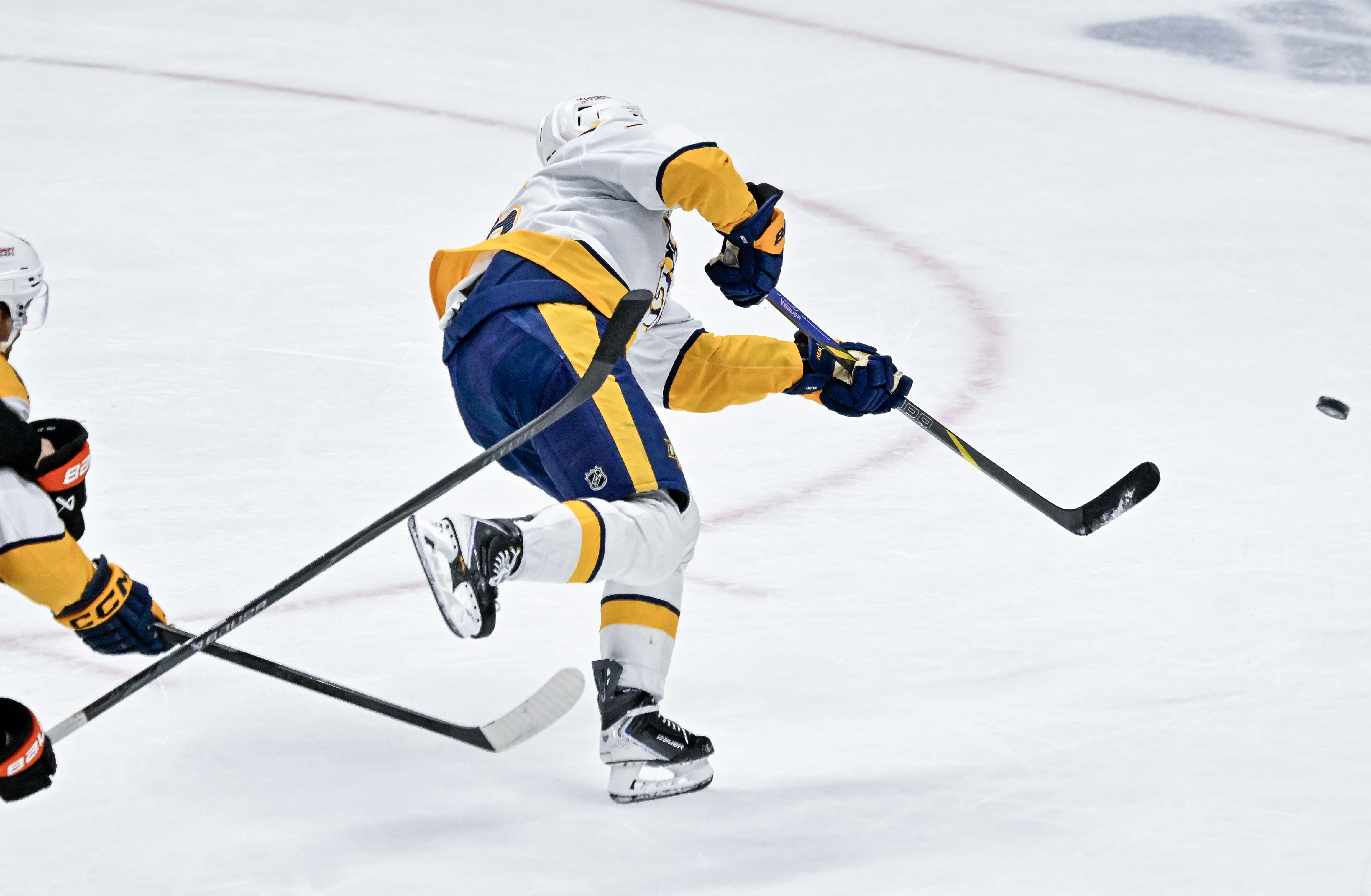 The Nashville Predators’ Brady Skjei shoots and scores to give...