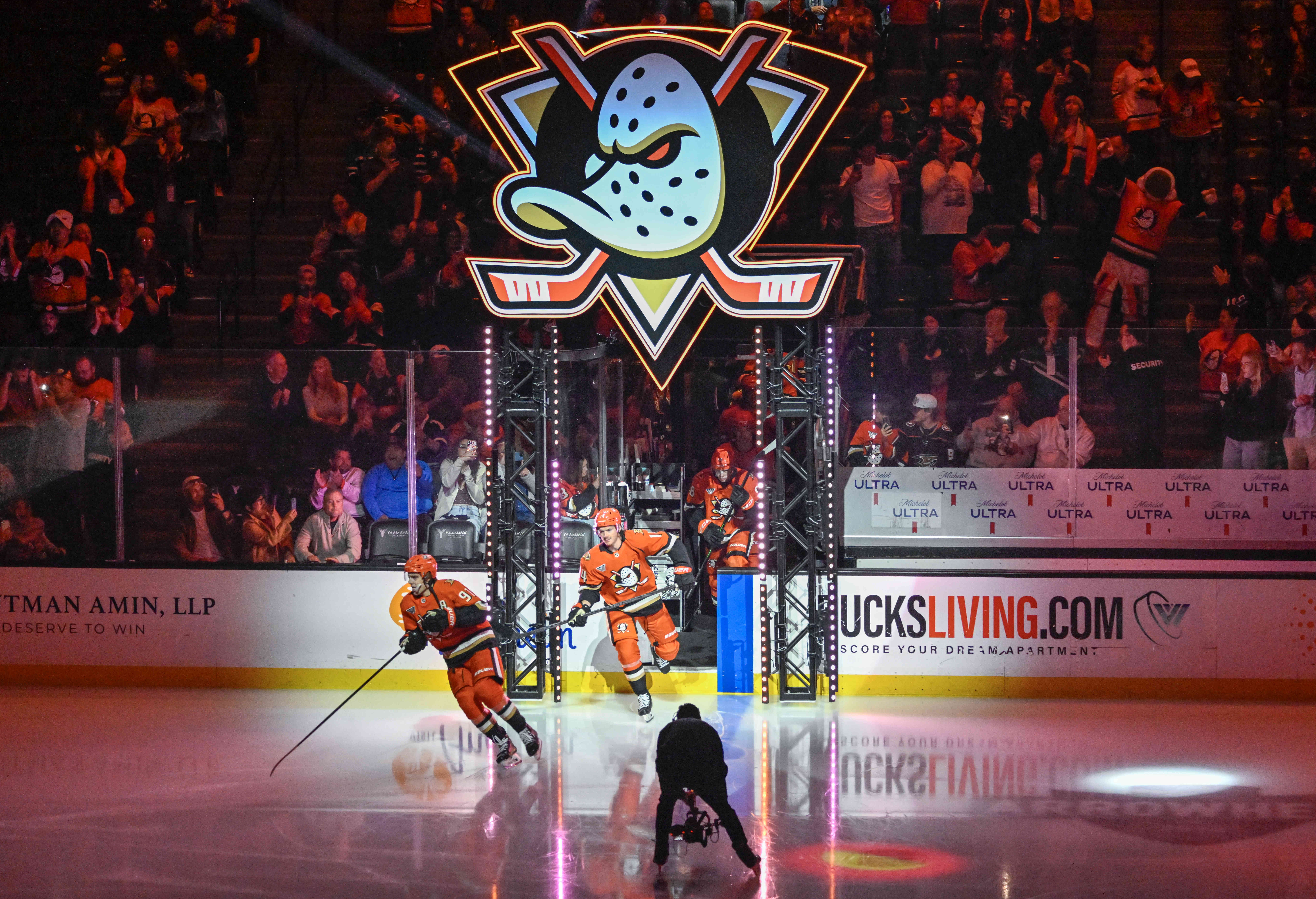 The Ducks take the ice for a game against the...