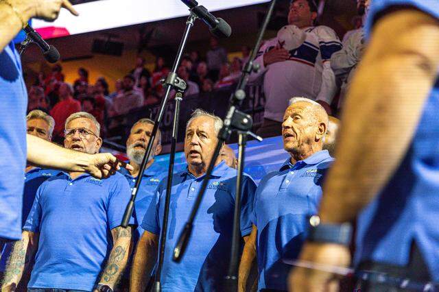 The Gay Men’s Chorus of South Florida performs the national anthem at Florida Panthers Pride Night.