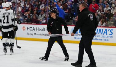 Glass shatters behind Kings bench, delays playoff game vs. Avalanche