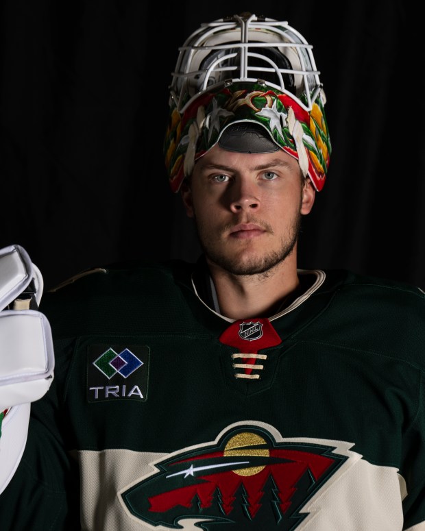 Minnesota Wild goaltender Jesper Wallstedt (30) is photographed during the team's media day in St. Paul on Wednesday, Sept. 18, 2024. (John Autey / Pioneer Press).