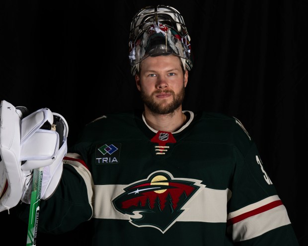 Minnesota Wild goaltender Filip Gustavsson (32) is photographed during the team's media day in St. Paul on Wednesday, Sept. 18, 2024. (John Autey / Pioneer Press).