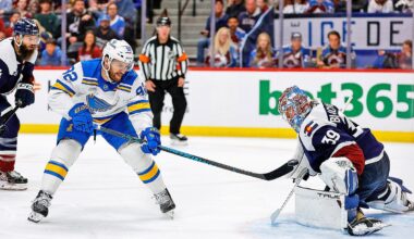Thomas’ hat trick helps Blues beat Avalanche 3-2, continue playoff push